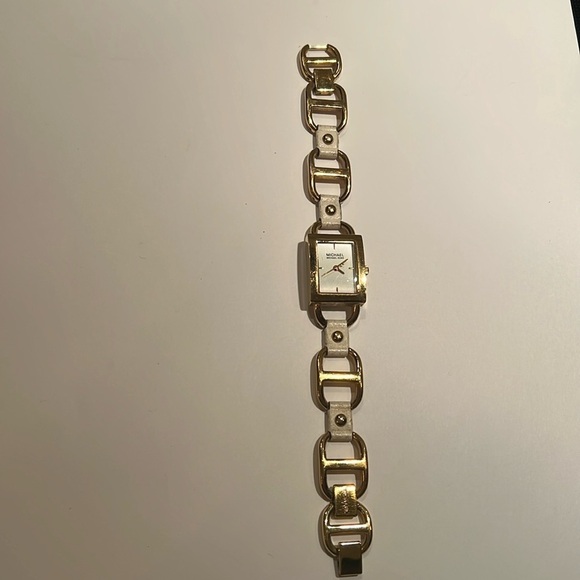 Michael Kors Goldtone White Leather Bracelet Watch - Picture 3 of 9